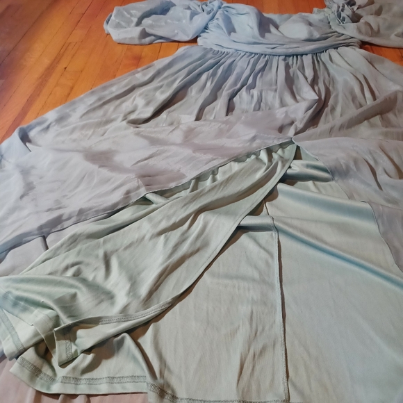 Green Maxi Pl Maternity Dress Puff Sleeves RosesGathering  Check Measurements - Picture 13 of 15